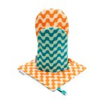 Reversible Pattern Oven Mitt & Potholder - Set of 2 - Orange/ Blue