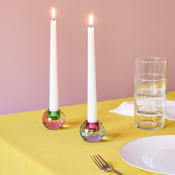 Faceted Orb Crystal Candleholder - Peach/ Teal