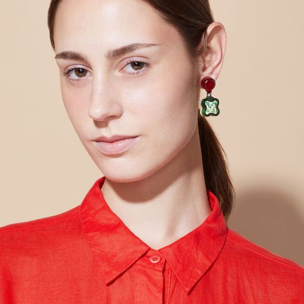 Finn Vita Drop Earrings - Red/ Green