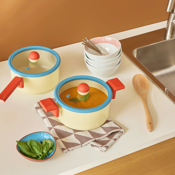 Geometric Non-Stick Cookware - Yellow/ Rust