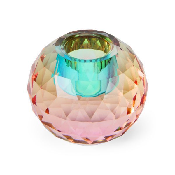 Faceted Orb Crystal Candleholder - Peach/ Teal