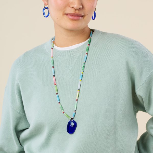 Suplais Recycled Glass Long Beaded Pendant Necklace