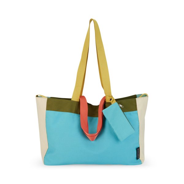 Colorful Oversized Cotton Canvas Tote Bag - Blue