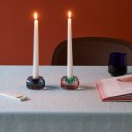 Faceted Octagon Crystal Candleholder - Peach/ Teal