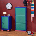3-Drawer Shoe Rack & Storage Cabinet - Blue/ Green