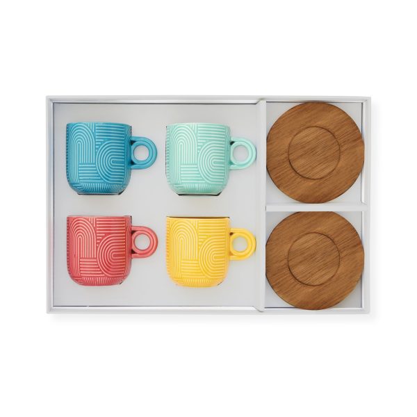 Take a Loop Porcelain Espresso Cups & Wood Saucers - Set of 4