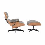 Eames Lounge Chair and Ottoman from Herman Miller - Oak/ Black & White Checker Fabric