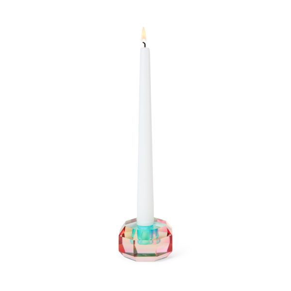 Faceted Octagon Crystal Candleholder - Peach/ Teal