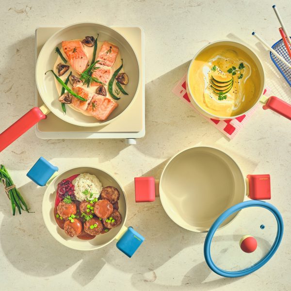 Geometric Non-Stick Cookware - Yellow/ Rust