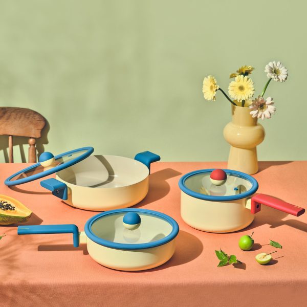 Geometric Non-Stick Cookware - Yellow/ Rust