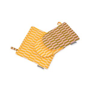 Reversible Pattern Oven Mitt & Potholder - Set of 2 - Pink/ Yellow