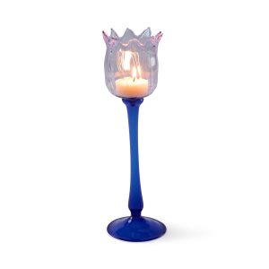 Eternal Blossom Glass Tea Light Holder - Lilac/ Blue